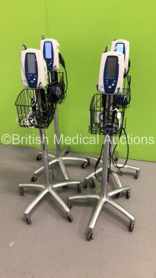 4 x Welch Allyn SPOT Vital Signs Monitors on Stands with 3 x SPO2 Finger Sensors and 4 x BP Hoses (All Power Up) *S/N 200902783 / 200902706 / 200902032 / 200902563*