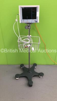 Datascope Passport 2 Patient Monitor on Stand with T1, SPO2 and ECG Options with SPO2 Finger Sensor and BP Hose (Powers Up)