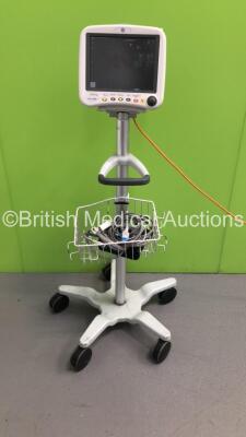 GE Dash 4000 Patient Monitor on Stand with BP1, BP2, SPO2, Temp/Co, NBP, CO2 and ECG Option, SPO2 Finger Sensor, BP Hose and Cuff (Powers Up) *S/N AAB04367706GA*