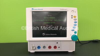 Datex Ohmeda Cardiocap 5 Critical Care Monitor Including ECG, NIBP, SpO2, P1, P2 and T1 Options (Powers Up) *SN FBWG03121*