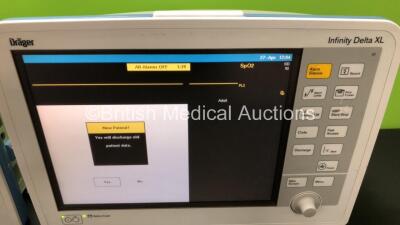 2 x Drager Infinity Delta XL Patient Monitors with HemoMed 1, Aux/Hemo 2, Aux/Hemo 3, NBP and MultiMed Options, 2 x AC Power Supplies and 2 x Docking Stations (Both Power Up with 1 x Damaged Casing - See Photo) *6000538271 - 6004401678* - 2