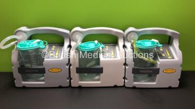3 x Oxylitre PSP002 Petite Elite Portable Suction Units with 3 x Serres Cups and 3 x Lids (All Power Up) *10989048 - 10989037 - 10989055*