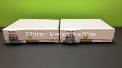 2 x Philips IntelliVue G5 - M1019A Anaesthetic Gas Modules with Water Traps *Mfd 2012 - 2011* (Both Power Up) *ASDJ-0166 - ASCM-0042*