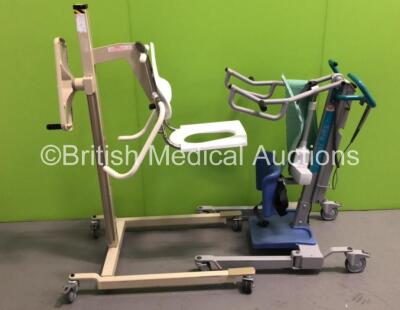 1 x Arjo Sara 3000 Electric Patient Standing Hoist with Controller and 1 x Arjo Ambulift Model B Manual Hoist (1 x Powers Up and Tested Working,1 x Hydraulics Tested Working)
