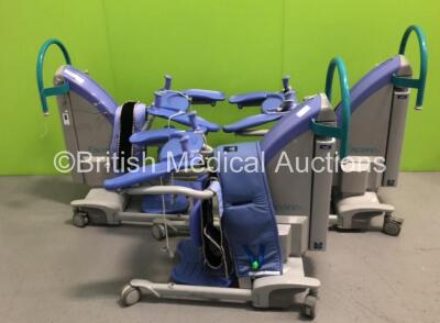 3 x Arjo Encore Electric Patient Hoists with Controllers and Slings (1 x Powers Up,1 x No Power,1 x Unable to Test Due to Missing Power Button) *RI*