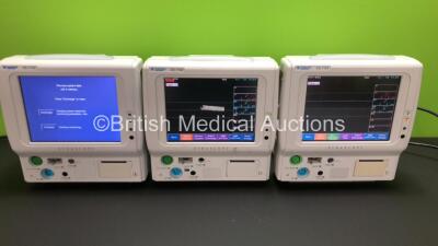 3 x Fukuda Denshi DS-7100 Patient Monitors with ECG-Resp, SPO2, NIBP, BP and Temp Options (All Power Up)