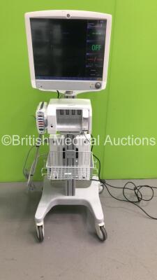 GE B850 Carescape Patient Monitor on Stand with Module Rack Including GE Patient Data Module Ref 2016793-002 with ECG, Temp/Co, P1/3, P2/4, SPO2, NIBP and Defib/Sync Options and 1 x E-MiniC Gas Module (Powers Up-Scratch To Screen-See Photos)