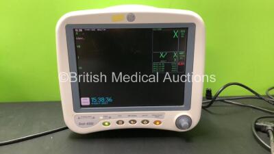 GE Dash 4000 Patient Monitor Including ECG, NBP, CO2, SpO2, Temp/CO, BP1 and BP2 Options with 2 x Model SM 201-6 Batteries (Powers Up with Damaged Handle-See Photo)