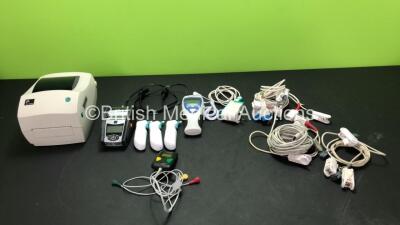 Mixed Lot Including 1 x 1 x Zebra TLP 2844 Printer, 3 x Braun ThermoScan Thermometers, 1 x Welch Allyn Sure Temp Plus Thermometer, 1 x B BRaun Infusomat Charger, 1 x Lifecard CF Unit and Various Patient Monitoring Cables