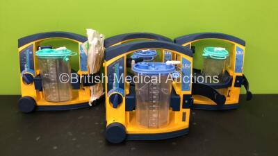 4 x LSU Laerdal Suction Units with 4 x Cups and 4 x Lids (All Power Up) *SN 78051858205 - 78431756666 - 78021069187 - 78081859571*