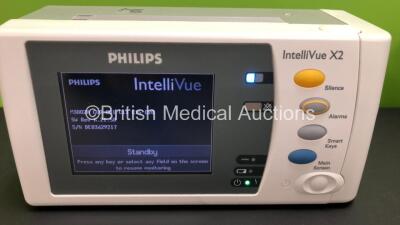 2 x Philips IntelliVue X2 Handheld Patient Monitors S/W Rev K.21.42 / K.21.42 with Press/Temp, NBP, SpO2 and ECG/Resp Options with 2 x Batteries (Both Power Up with 1 x Damaged Casing- See Photo) *Mfd 2009 - 2009* *SN-DE83629217 - DE83629193* - 4