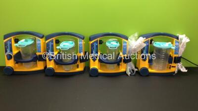 4 x LSU Laerdal Suction Units with 4 x Cups and 4 x Lids (All Power Up) *78081070658 - 78090957282 - 78051070023 - NA*