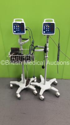 2 x CSI Criticare 506N3 Vital Signs Monitors on Stands with 2 x BP Hose and Cuffs (Both Power Up)