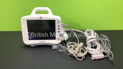 GE Dash 3000 Patient Monitor Including ECG, CO2, SpO2, NBP, BP1, BP2, Temp/CO Options with ECG Lead, Spo2 Lead with Finger Sensor (Damaged Connector - See Photo) NIBP Hose and CO2 Attachment *Mfd 2010* (Powers Up)