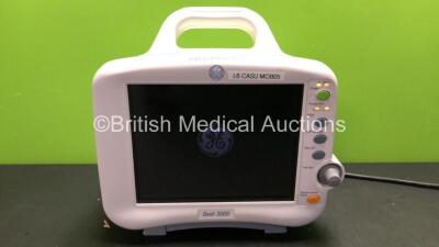 GE Dash 3000 Patient Monitor Including ECG, NBP, CO2, SpO2, Temp/CO, BP1 and BP2 Options with 2 x Model SM 201-6 Batteries (Powers Up with Maintenance Message-See Photo)