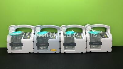 4 x Oxylitre PSP002 Petite Elite Portable Suction Units with 4 x Serres Cups and Lids (All Power Up) *SN 10989035 - 10989028 - 10989020 - 10989006*