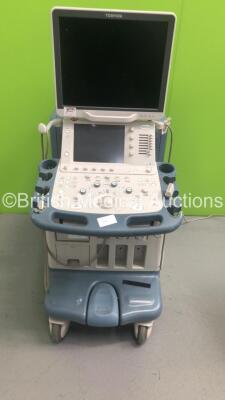 Toshiba Aplio XG Flat SSA-790A Screen Ultrasound Scanner *S/N 99K1146315* **Mfd 04/2011** with 2 x Transducers / Probes (PLT-1202S *Mfd 02/2012* and PLT-1204BT *Mfd 01/2015*) and Sony UP-D897 Digital Graphic Printer (Draws Power - HDD Wiped By Vendor - Ma - 2
