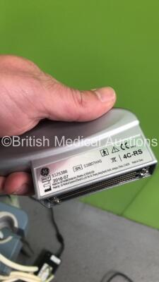 GE Logiq e Portable Ultrasound Scanner Ref 5148751 *S/N 57454WX1* **Mfd 04/2007** Software Version R4.0.4 with 2 x Transducers / Probes (4C-RS Ref 5125386 *Mfd 07/2016* and 12L-RS Ref 5141337 *Mfd 01/2013* on Voluson Dock Cart (Powers Up - Docking Cart No - 11