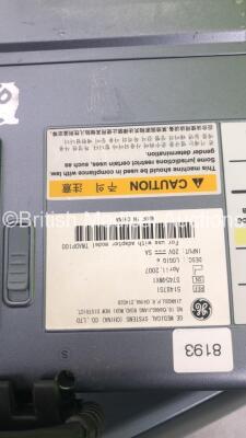 GE Logiq e Portable Ultrasound Scanner Ref 5148751 *S/N 57454WX1* **Mfd 04/2007** Software Version R4.0.4 with 2 x Transducers / Probes (4C-RS Ref 5125386 *Mfd 07/2016* and 12L-RS Ref 5141337 *Mfd 01/2013* on Voluson Dock Cart (Powers Up - Docking Cart No - 18