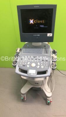 Siemens Acuson X300 Flat Screen Ultrasound Scanner Model No 10037409 *S/N 312005* **Mfd 2008** with 3 x Transducers / Probes (VF8-3 / VF13-5SP - Missing Locking Handle and VF13-5) and Mitsubishi P93 Printer (Powers Up - Marks / Scuffs to Trims - See Pictu