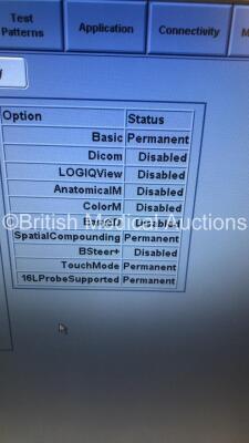 GE Logiq e Portable Ultrasound Scanner Ref 5322678 *S/N 141073WX7* **Mfd 03/2010** Software Version R5.2.2 with 1 x Transducer / Probe (12L-RS Ref 5141337 *Mfd 11/2015**) on GE Mobile Cart (Powers Up) - 7