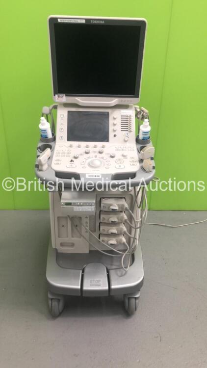 Toshiba Aplio 500 TUS-A500 Flat Screen Ultrasound Scanner *S/N T1C1222507* **Mfd 02/2012** with 4 x Transducers / Probes (PLT-1204BX *Mfd 07/2015* / PVT-375BT *Mfd 12/2011* / PLT-805AT *Mfd 01/2012* and PVT-674BT *Mfd 02/2011*) and Sony UP-D897 Digital Gr