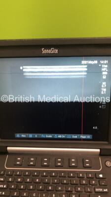 SonoSite Edge Ultrasound Scanner Ref P15000-12 *S/N 03T9NQ* **Mfd 12/2012** Boot Version 55.80.102.022 ARM Version 55.80.102.022 with 1 x Transducer / Probe (HFL38x/13-6MHz Ref P07682-70 *Mfd 08/2016* on SonoSite Stand (Powers Up - Damaged Screen - See Pi - 3