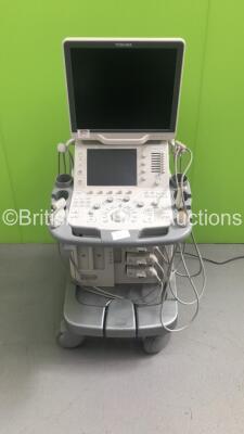 Toshiba Aplio 500 TUS-A500 Flat Screen Ultrasound Scanner *S/N T1D12S3606* **Mfd 12/2012** with 4 x Transducers / Probes (PLT-1202S *Mfd 07/2012* / PVT-674BT *Mfd 12/2012* / PLT-1204BT *Mfd 11/2012* and PVT-375BT *Mfd 04/2018*) and Sony UP-D897 Digital G