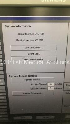 Siemens Acuson S1000 HELX Evolution Flat Screen Ultrasound Scanner Model No 10441701 *S/N 212109* **Mfd 10/2015** Product Version VE10C Software Version 500.1.074 with 2 x Transducers / Probes (10V4 Model No 08266709 *Mfd 2015* and 15L5 SP Model No 100412 - 12