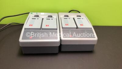 2 x Medtronic Physio-Control Lifepak 15 2-Bay Battery Chargers with 4 x Batteries (Both Power Up) *S03881 / S03699*