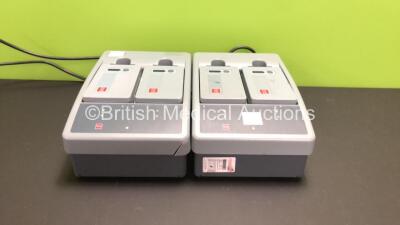 2 x Medtronic Physio-Control Lifepak 15 2-Bay Battery Chargers with 4 x Batteries (Both Power Up, 1 with Damaged Casing - See Photo) *S03698 / S02469*