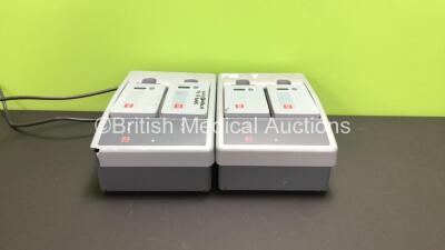 2 x Medtronic Physio-Control Lifepak 15 2-Bay Battery Chargers with 4 x Batteries (Both Power Up, 1 with Damaged Casing - See Photo) *S03867 / S03717*