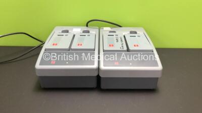 2 x Medtronic Physio-Control Lifepak 15 2-Bay Battery Chargers with 4 x Batteries (Both Power Up) *S04027 / S03994*