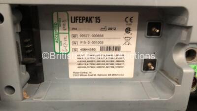 Medtronic Physio-Control Lifepak 15 Version 2 12-Lead Monitor / Defibrillator *Mfd - 2012* Ref - 99577-000656 P/N - V15-2-001003 Software Version - 3306808-005 with Pacer, CO2, SPO2, NIBP, ECG, Auxiliary Power and Printer Options, 4 and 6 Lead ECG Leads, - 8