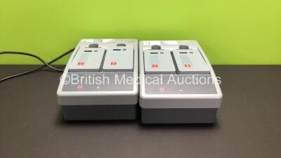 2 x Medtronic Physio-Control Lifepak 15 2-Bay Battery Chargers with 4 x Batteries (Both Power Up) *S02670 / S02457*