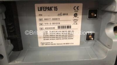 Medtronic Physio-Control Lifepak 15 Version 2 12-Lead Monitor / Defibrillator *Mfd - 2012* Ref - 99577-000656 P/N - V15-2-001003 Software Version - 3306808-005 with Pacer, CO2, SPO2, NIBP, ECG, Auxiliary Power and Printer Options, 4 and 6 Lead ECG Leads, - 8