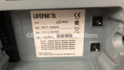 Medtronic Physio-Control Lifepak 15 Version 2 12-Lead Monitor / Defibrillator *Mfd - 2012* Ref - 99577-000656 P/N - V15-2-001003 Software Version - 3306808-005 with Pacer, CO2, SPO2, NIBP, ECG, Auxiliary Power and Printer Options, 4 and 6 Lead ECG Leads, - 9