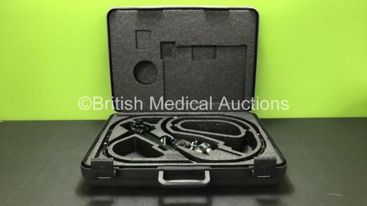 Olympus PCF-P240AL Video Colonoscope in Case - Engineer's Report : Optical System - Ok, Angulation - Not Reaching Specification, to be Adjusted , Insertion Tube - Ok, Light Transmission - Ok , Channels - Ok, Leak Check - Ok, Accessories 1 x Waterproof Cap
