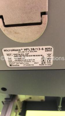 SonoSite Micromaxx Portable Ultrasound Scanner Ref P08840-03 Boot Version 30.80.306.030 ARM Version 30.80.306.030 with 3 x Transducers/Probes (1 x HFL38/13-6 * Mfd Feb 2008 *,1 x P17/5-1 * Mfd Jan 2008 * and 1 x C60e/5-2 * Mfd Sept 2010*) and Sony Video G - 9