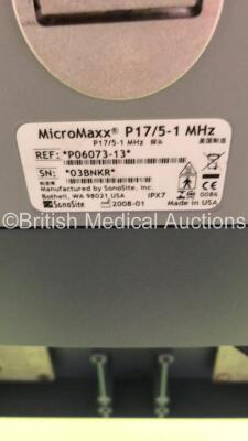 SonoSite Micromaxx Portable Ultrasound Scanner Ref P08840-03 Boot Version 30.80.306.030 ARM Version 30.80.306.030 with 3 x Transducers/Probes (1 x HFL38/13-6 * Mfd Feb 2008 *,1 x P17/5-1 * Mfd Jan 2008 * and 1 x C60e/5-2 * Mfd Sept 2010*) and Sony Video G - 10