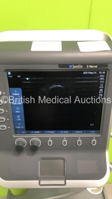 SonoSite S-Nerve Portable Ultrasound Scanner Ref P09417-50 Boot Version 52.80.111.015 ARM Version 52.80.111.015 with 1 x Transducer / Probe (1 x HFL38x/13-6 * Mfd April 2017 *) and HP Printer on V-Universal Stand (Powers Up) * SN 03L01Z * * Mfd Feb 2011 * - 4