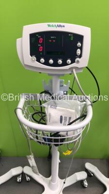 4 x Welch Allyn 53N00 Patient Monitors on Stands with 4 x BP Hoses,4 x BP Cuffs and 4 x SpO2 Finger Sensors (All Power Up) - 3