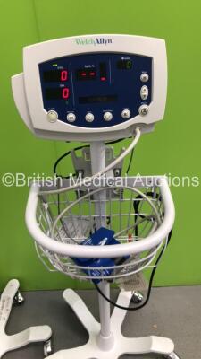 4 x Welch Allyn 53N00 Patient Monitors on Stands with 4 x BP Hoses,4 x BP Cuffs and 4 x SpO2 Finger Sensors (All Power Up) - 5