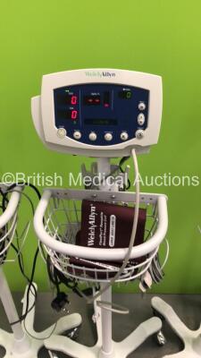 4 x Welch Allyn 53N00 Patient Monitors on Stands with 4 x BP Hoses,4 x BP Cuffs and 4 x SpO2 Finger Sensors (All Power Up) - 3