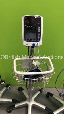 3 x Mindray VS-800 Patient Monitors on Stands with 3 x SpO2 Finger Sensors,2 x BP Hoses and 3 x BP Cuffs (All Power Up) - 4