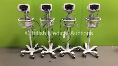 4 x Welch Allyn 53N00 Patient Monitors on Stands with 4 x BP Hoses (All Power Up)