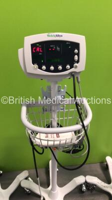 4 x Welch Allyn 53N00 Patient Monitors on Stands with 4 x BP Hoses,3 x SpO2 Finger Sensors and 1 x BP Cuff (All Power Up) - 3