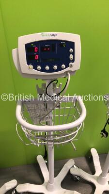 4 x Welch Allyn 53N00 Patient Monitors on Stands with 4 x BP Hoses,3 x SpO2 Finger Sensors and 1 x BP Cuff (All Power Up) - 4