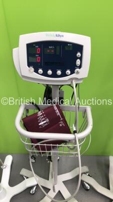 4 x Welch Allyn 53N00 Patient Monitors on Stands with 4 x BP Hoses,4 x BP Cuffs and 4 x SpO2 Finger Sensors (All Power Up) - 3