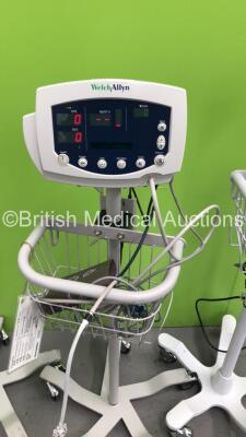 4 x Welch Allyn 53N00 Patient Monitors on Stands with 4 x BP Hoses,4 x BP Cuffs and 4 x SpO2 Finger Sensors (All Power Up) - 4